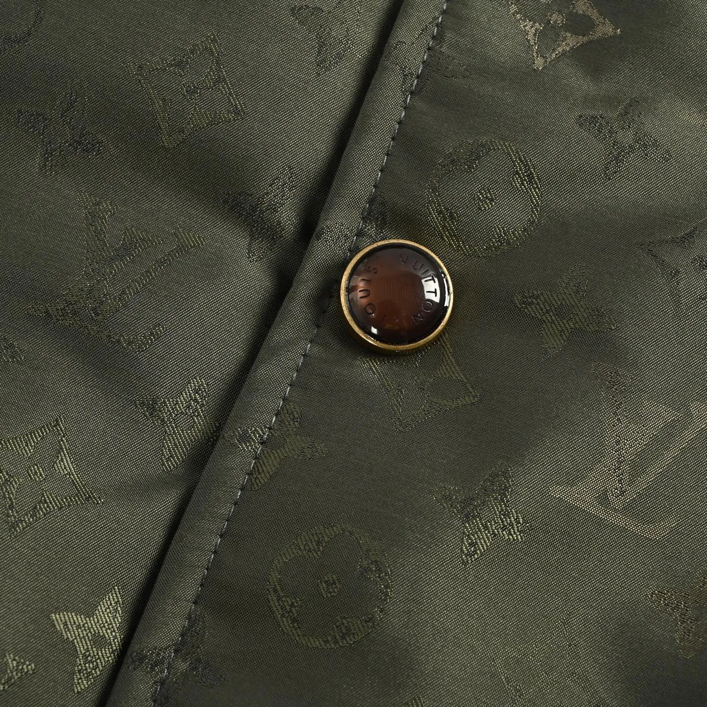 Louis Vuitton/Louis Vuitton olive green all-over printed old flower satin baseball jacket
